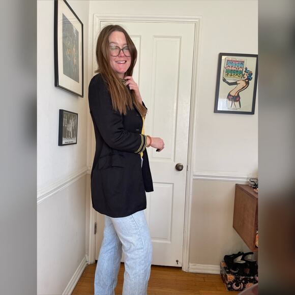 90s Vintage Military Style Jacket with Metallic Banded Collar - Picture 6 of 10